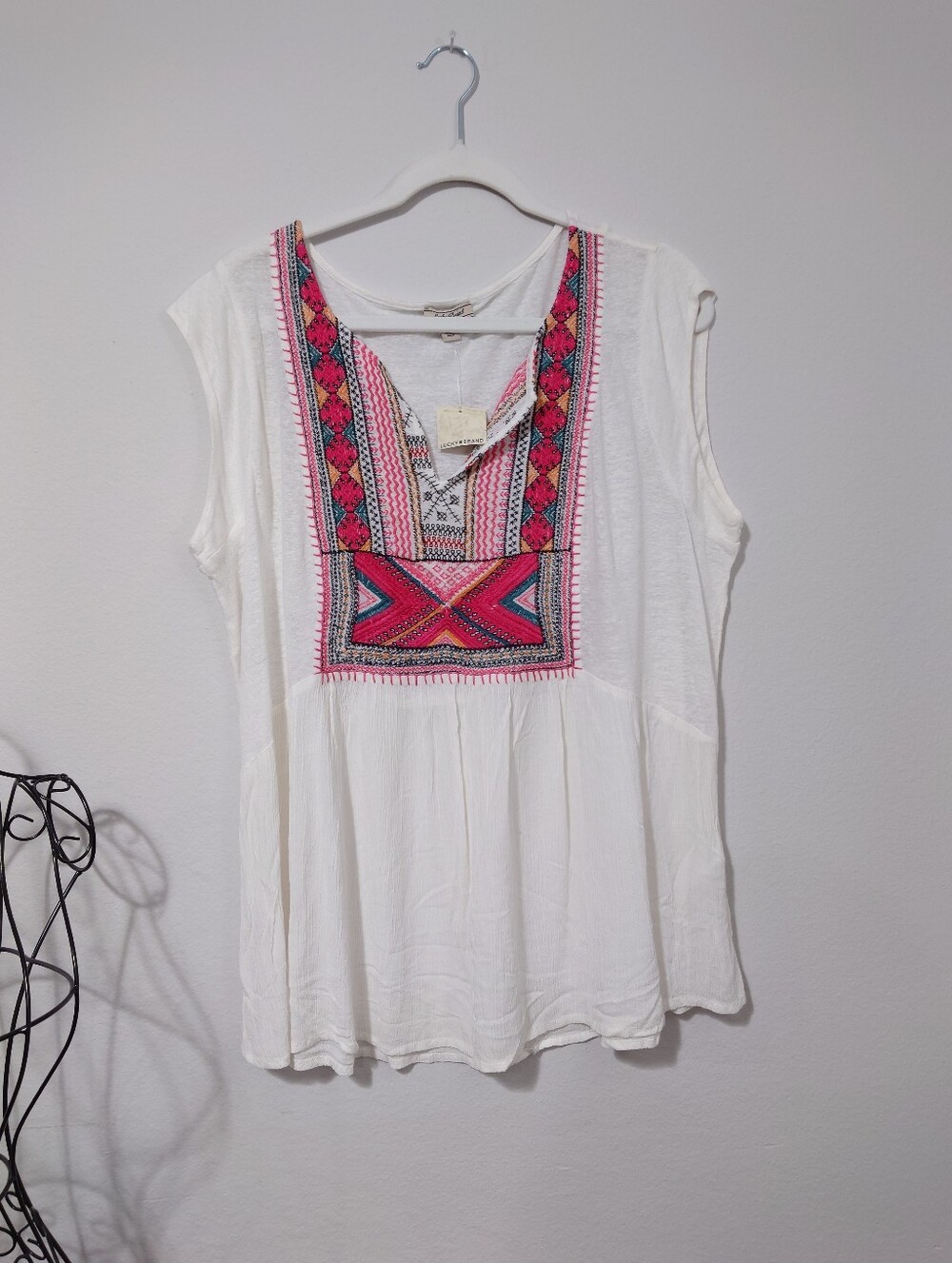 Lucky Brand Embroidered Boho Top NWT 1X